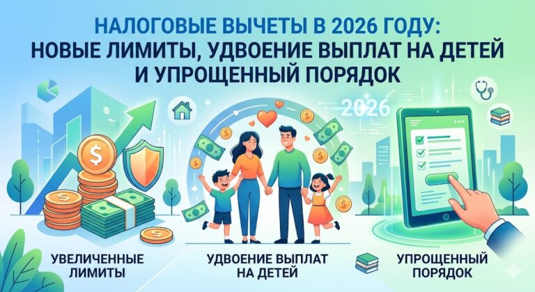 Создай изображение для статьи - Налоговые вычеты в 2026 году: новые лимиты, удвоение выплат на детей и упрощенный порядок